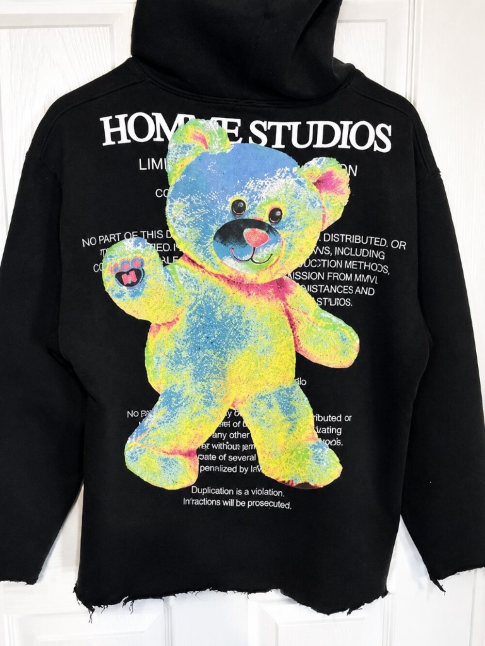 BoohooMAN Black Graphic Hoodie Raw Hem Kangaroo Pocket XS